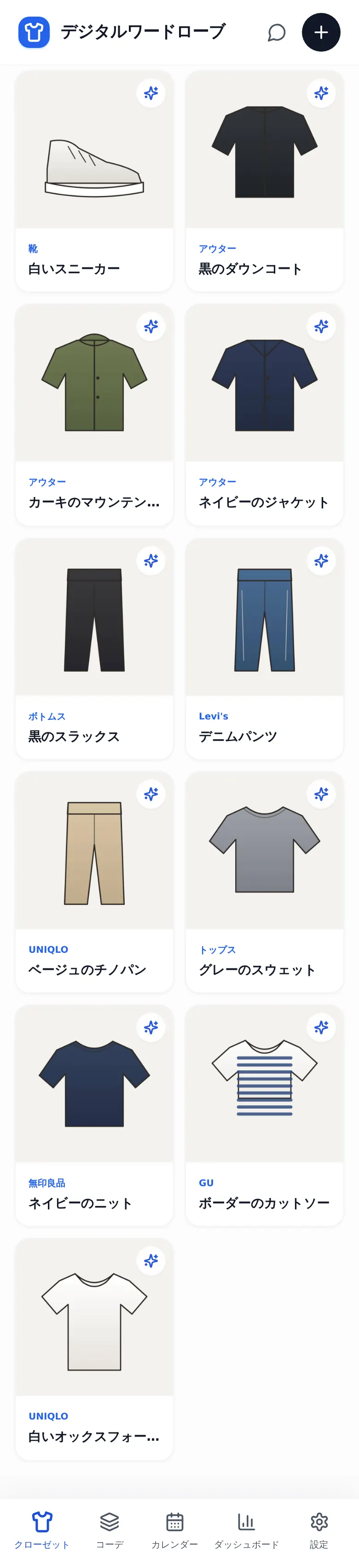 クローゼットの一覧