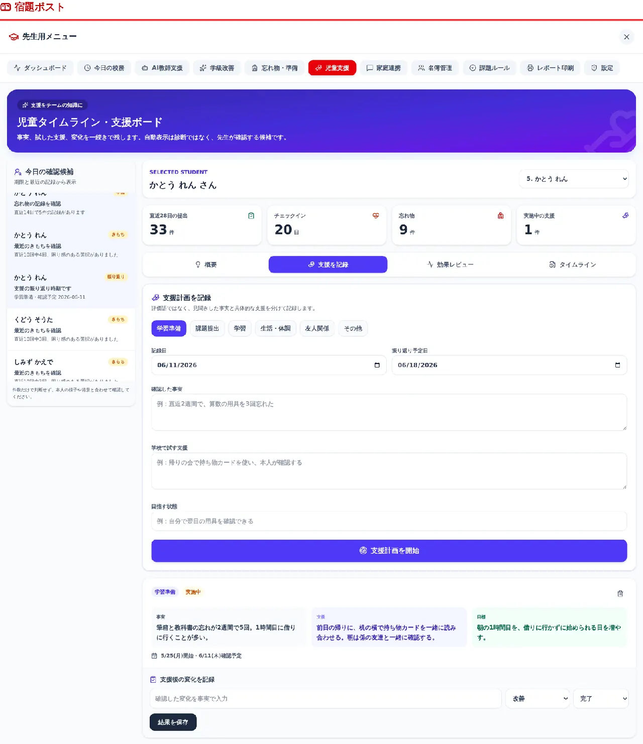 支援を記録する
